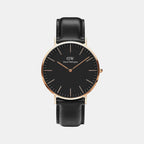 Classic Men Quartz Black Dial Analog Leather Watch DW00100127