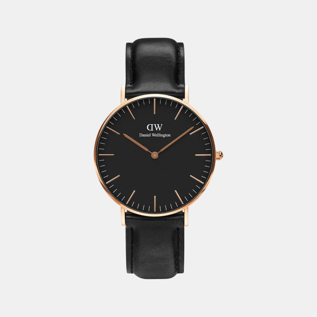 Classic Unisex Quartz Black Dial Analog Leather Watch DW00100139K