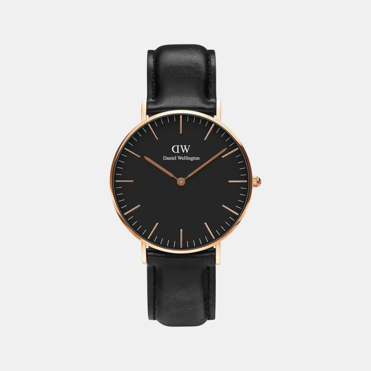 Classic Unisex Quartz Black Dial Analog Leather Watch DW00100139K