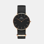 Classic Men Quartz Black Dial Analog Polyester Watch DW00100148