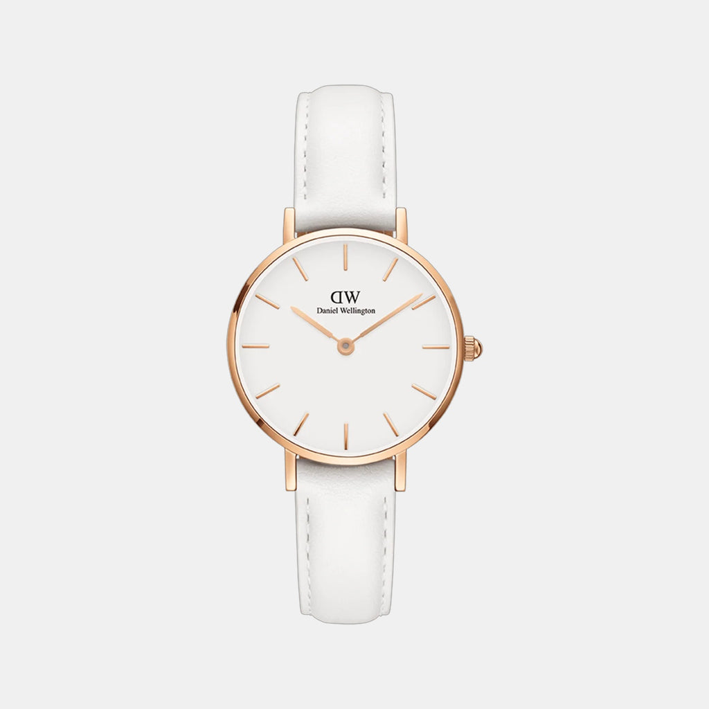 Petite Women Quartz White Dial Analog Leather Watch DW00100189