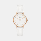 Petite Women Quartz White Dial Analog Leather Watch DW00100189