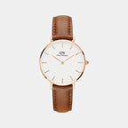 Petite Women Quartz Eggshell White Dial Analog Leather Watch DW00100228K
