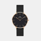 Petite Unisex Quartz Black Dial Analog Stainless Steel Watch DW00100307K