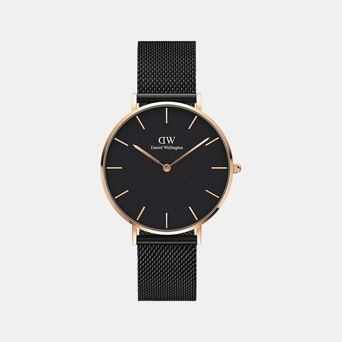Petite Unisex Quartz Black Dial Analog Mesh Watch DW00100307K