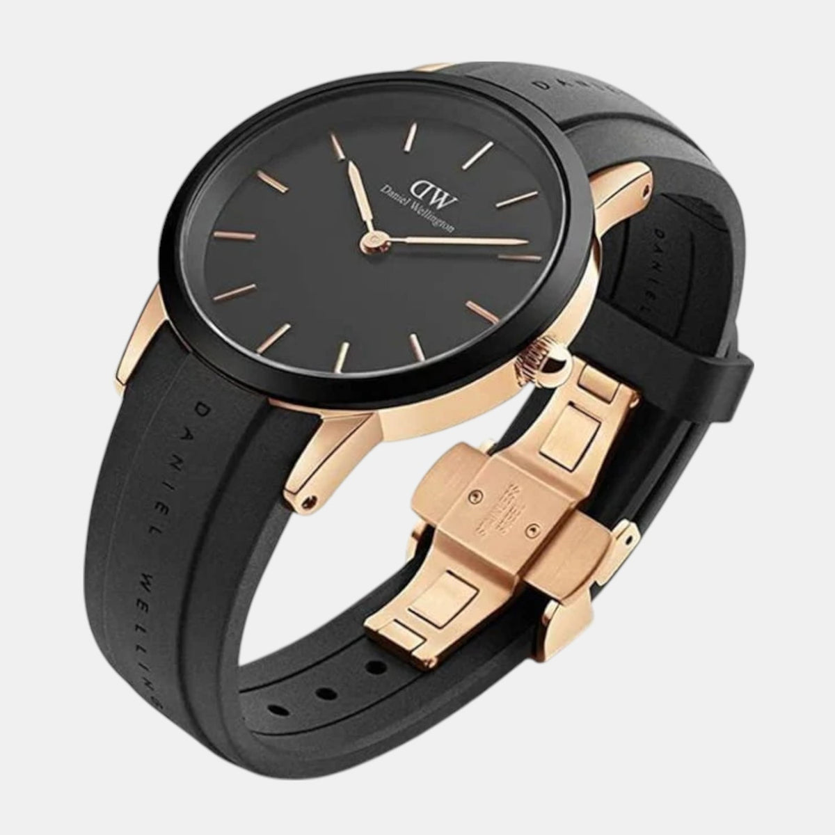 Iconic Men Quartz Black Dial Analog Rubber Watch DW00100425K