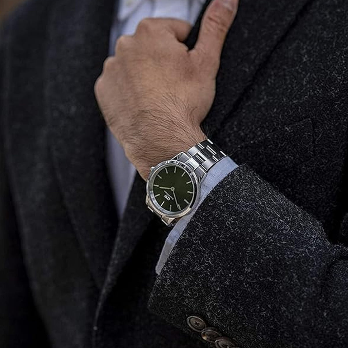 Iconic Men Quartz Green Dial Analog Stainless Steel Watch DW00100427K