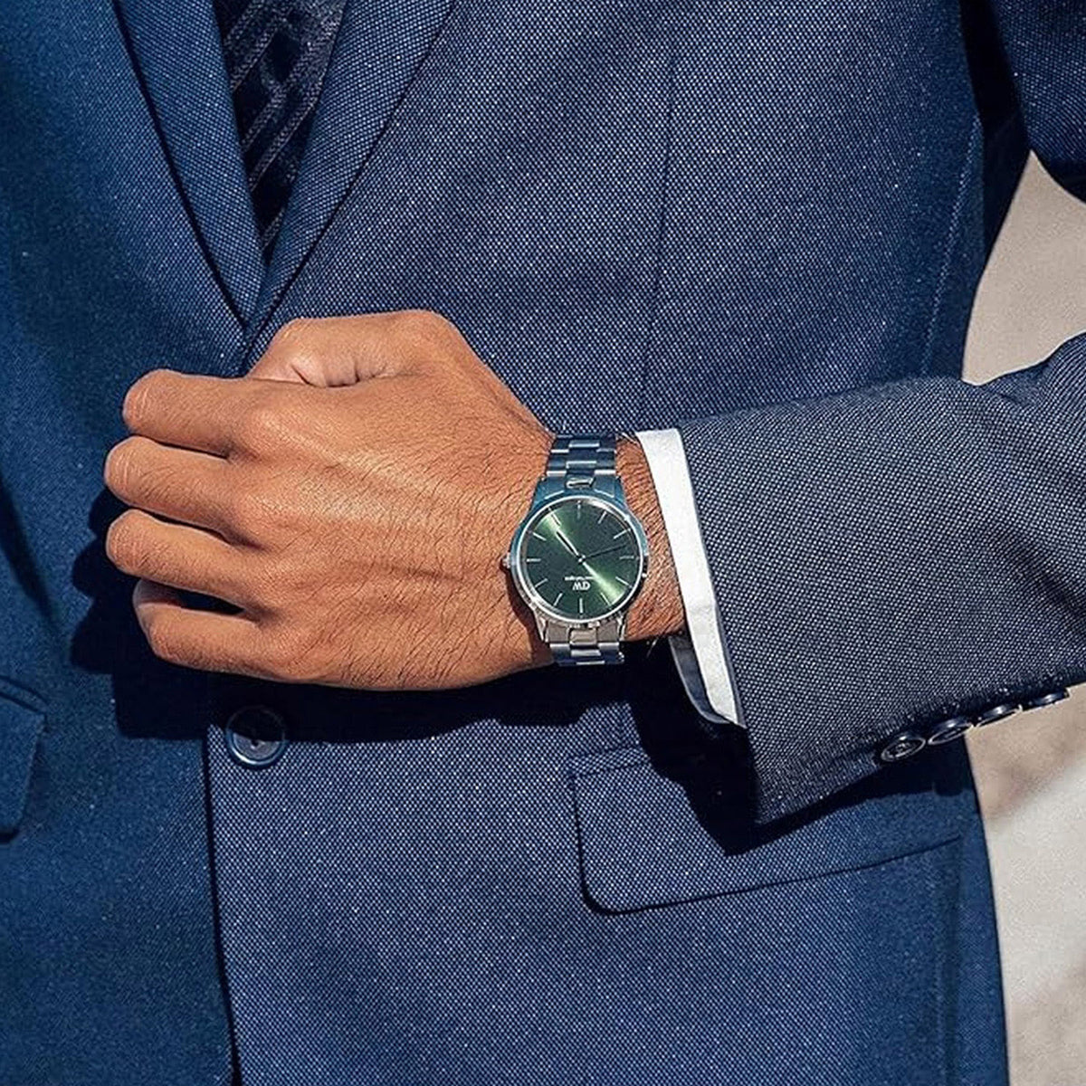 Iconic Men Quartz Green Dial Analog Stainless Steel Watch DW00100427K