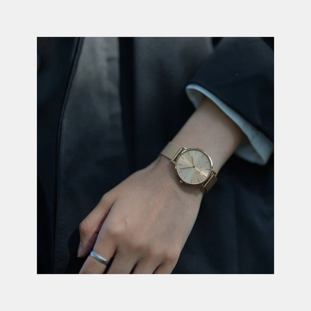 Petite Women Quartz Gold Dial Analog Stainless Steel Watch DW00100473