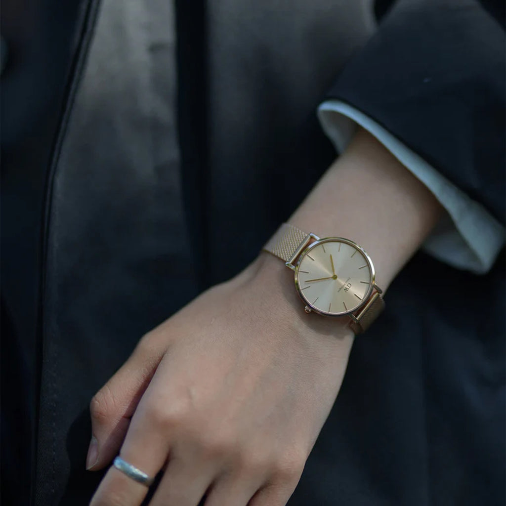 Women Quartz Gold Dial Analog Mesh Watch DW00100473K