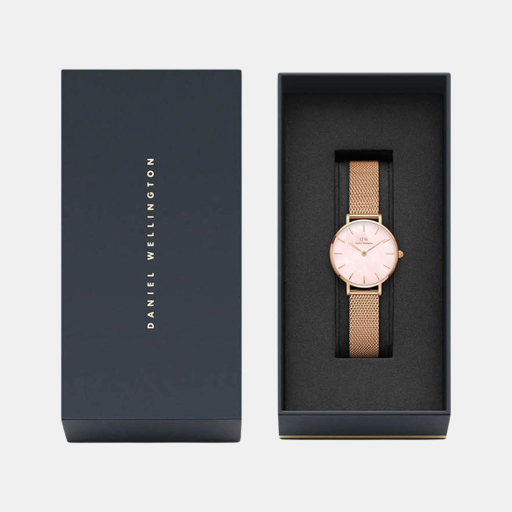 Petite Women Quartz Mother of Pearl Pink Dial Analog Stainless Steel Watch DW00100513