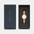 Petite Women Quartz Mother of Pearl Pink Dial Analog Stainless Steel Watch DW00100513