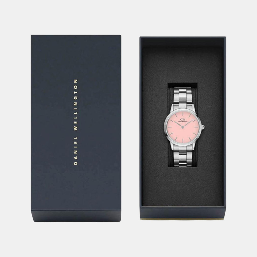 Iconic Women Quartz Pink Dial Analog Stainless Steel Watch DW00100536