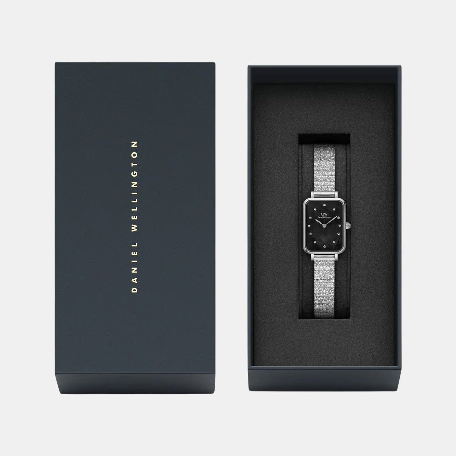 Quadro Women Quartz Mother of Pearl Black Dial Analog Stainless Steel Watch DW00100581