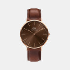 Classic Men Quartz Brown Dial Analog Leather Watch DW00100627K