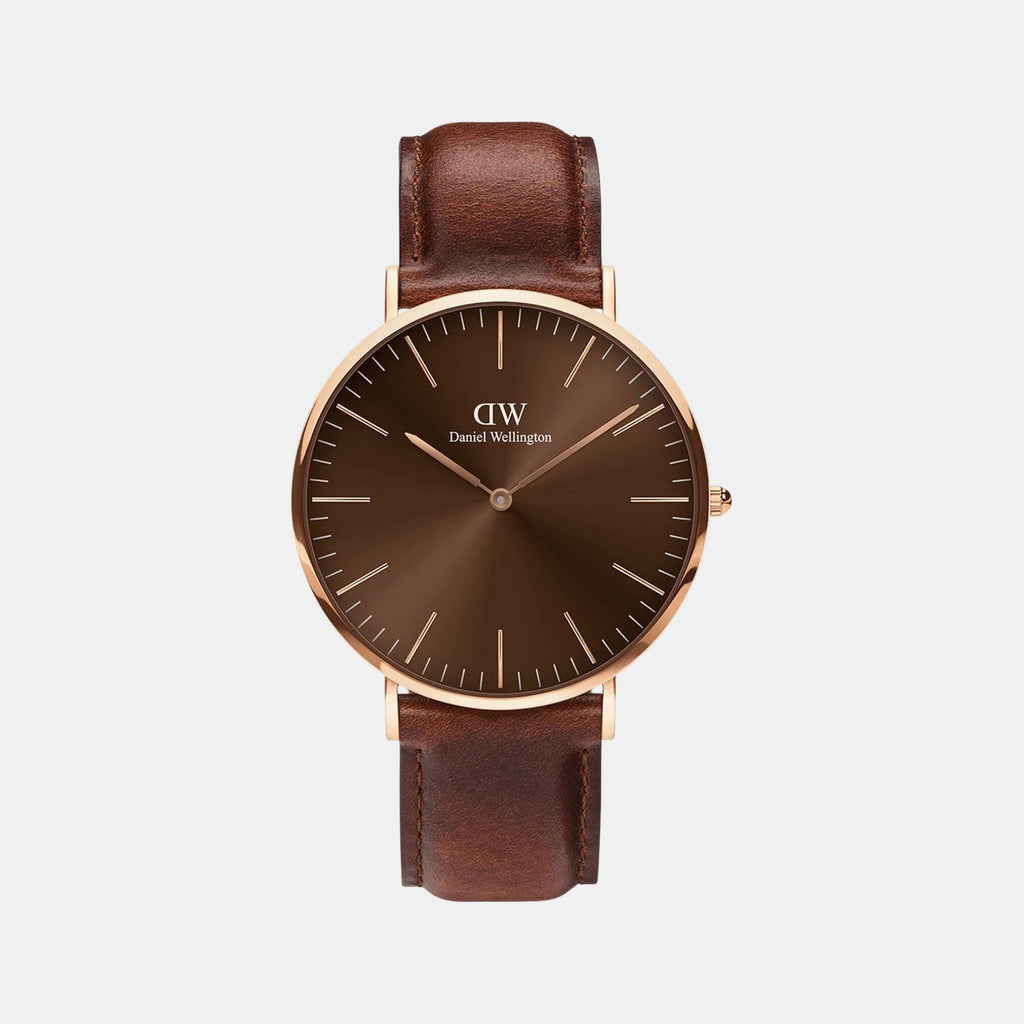 Classic Men Quartz Brown Dial Analog Leather Watch DW00100627K