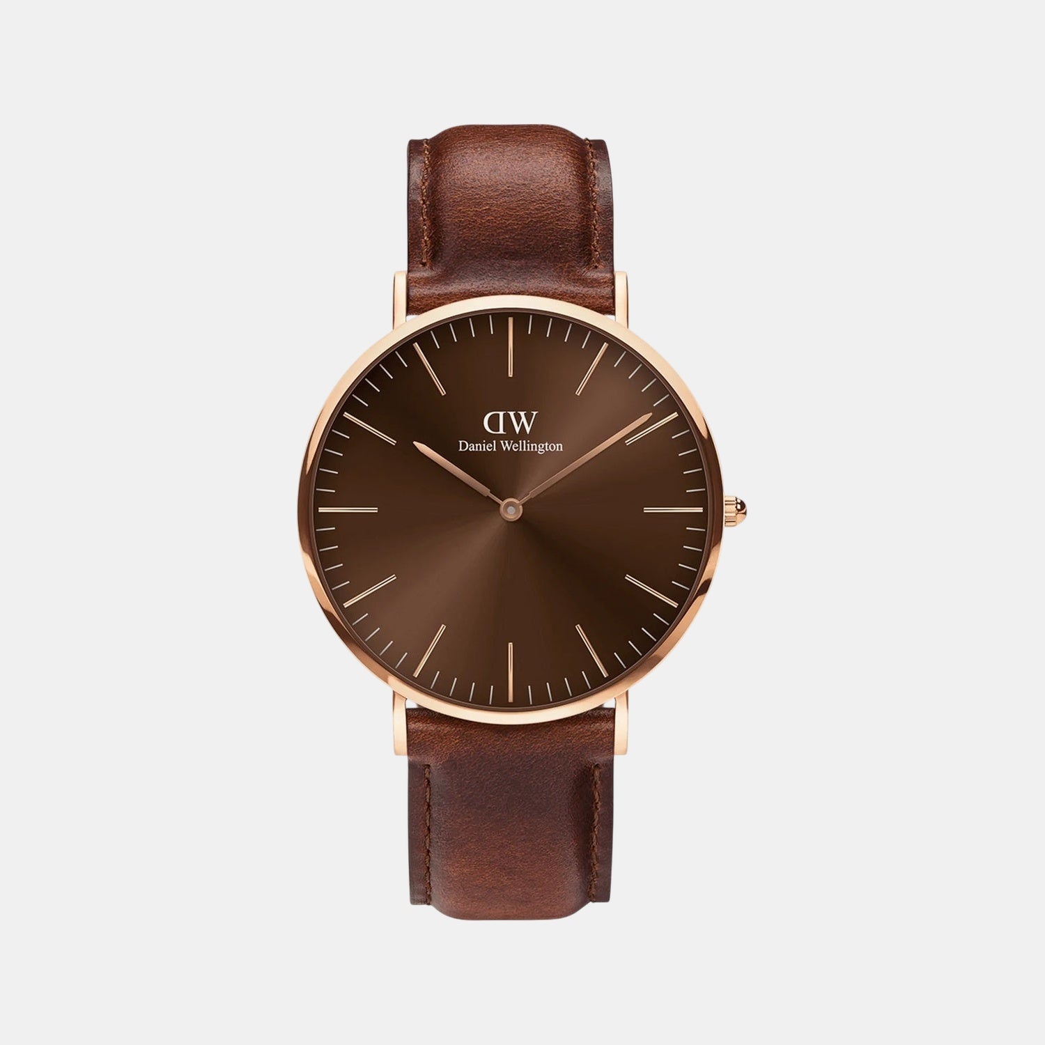 Classic Men Quartz Brown Dial Analog Leather Watch DW00100627K