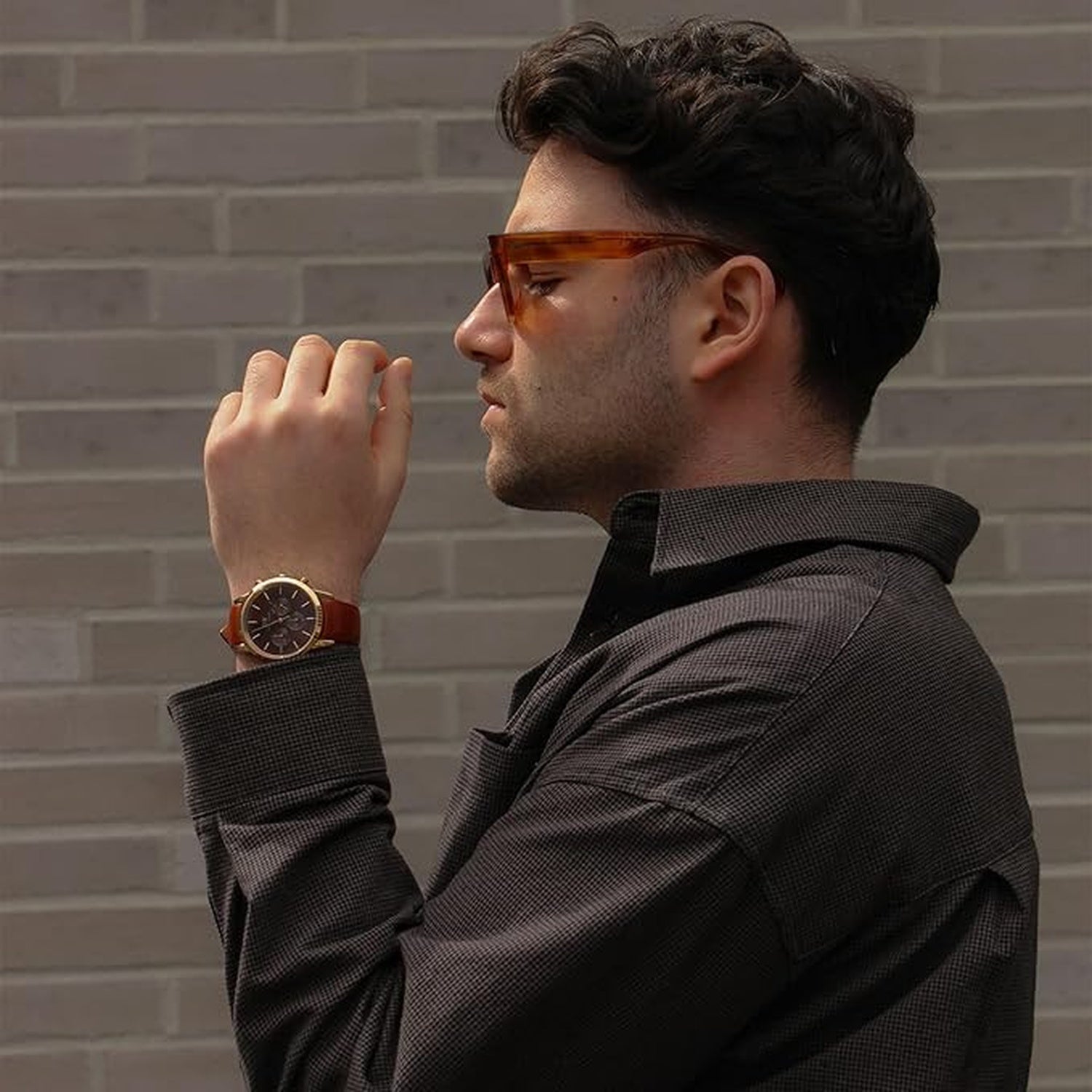 Iconic Men Quartz Brown Dial Chronograph Leather Watch DW00100640K