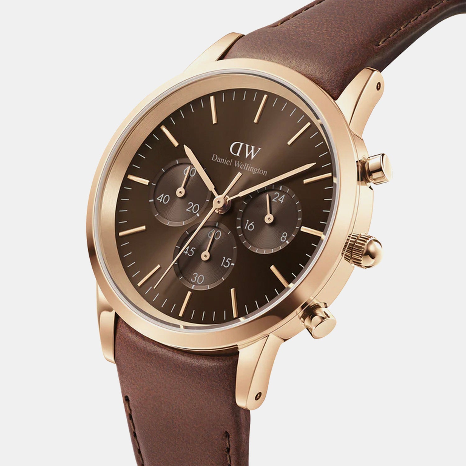 Iconic Men Quartz Brown Dial Chronograph Leather Watch DW00100640K