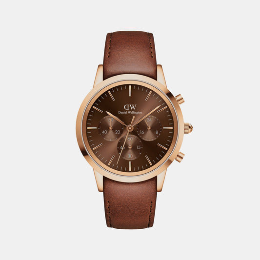 Iconic Male Brown Analog Leather Watch DW00100640K