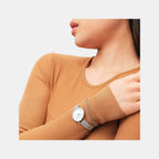 Petite Roman Numerals Women Quartz White Dial Analog Stainless Steel Watch DW00100684K