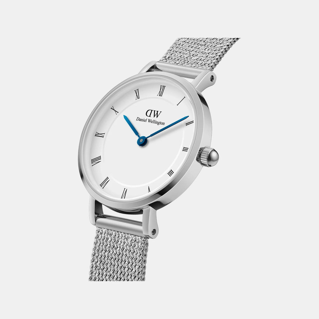 Petite Roman Numerals Women Quartz White Dial Analog Stainless Steel Watch DW00100684K