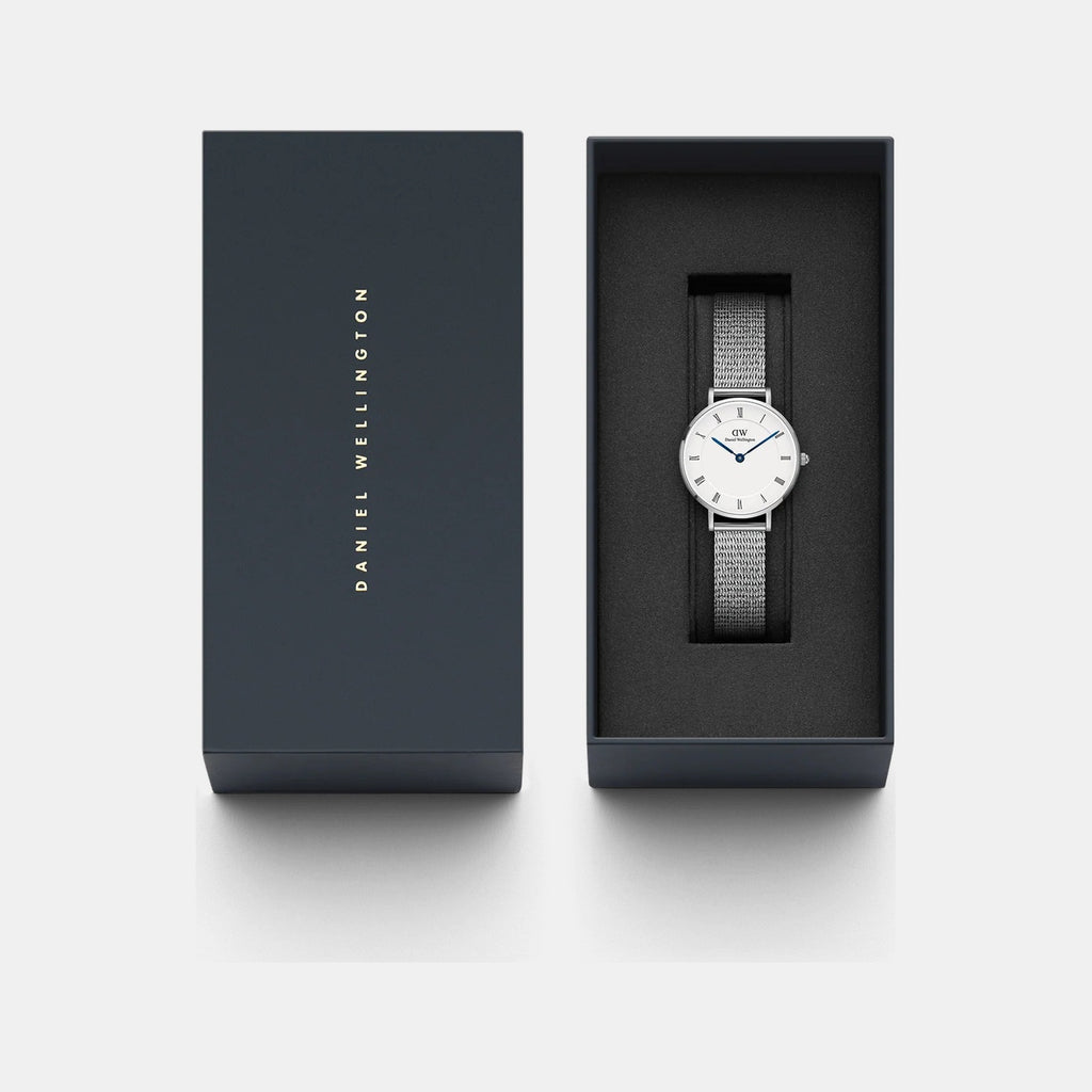 Petite Roman Numerals Women Quartz White Dial Analog Stainless Steel Watch DW00100684K