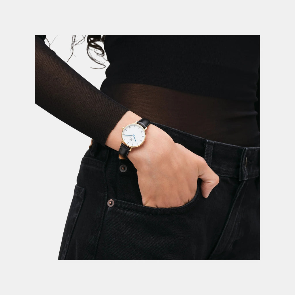 Petite Roman Numerals Women Quartz White Dial Analog Stainless Steel Watch DW00100686K