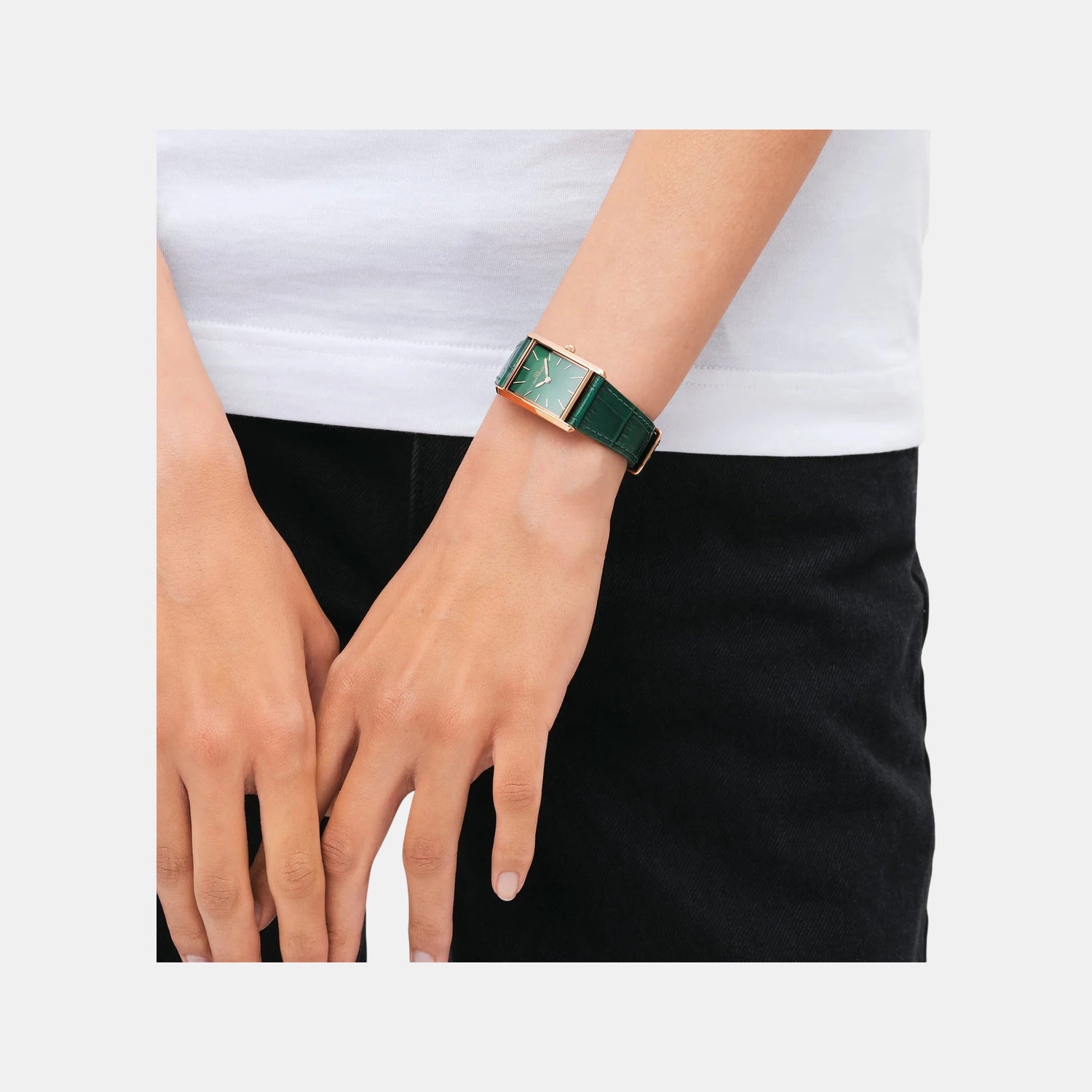 Tank Women Quartz Emerald Dial Analog Stainless Steel Watch DW00100694K