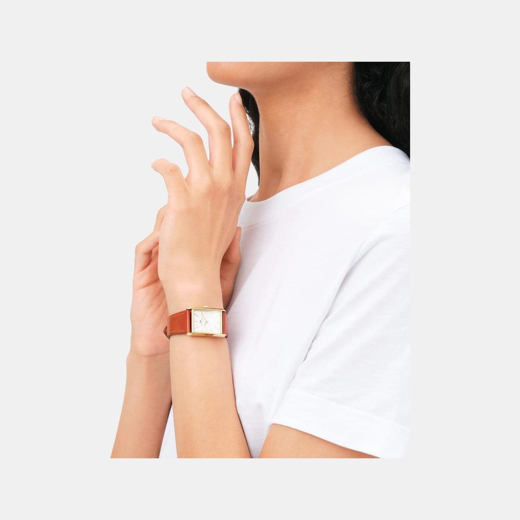 Tank Women Quartz White Dial Analog Stainless Steel Watch DW00100696K