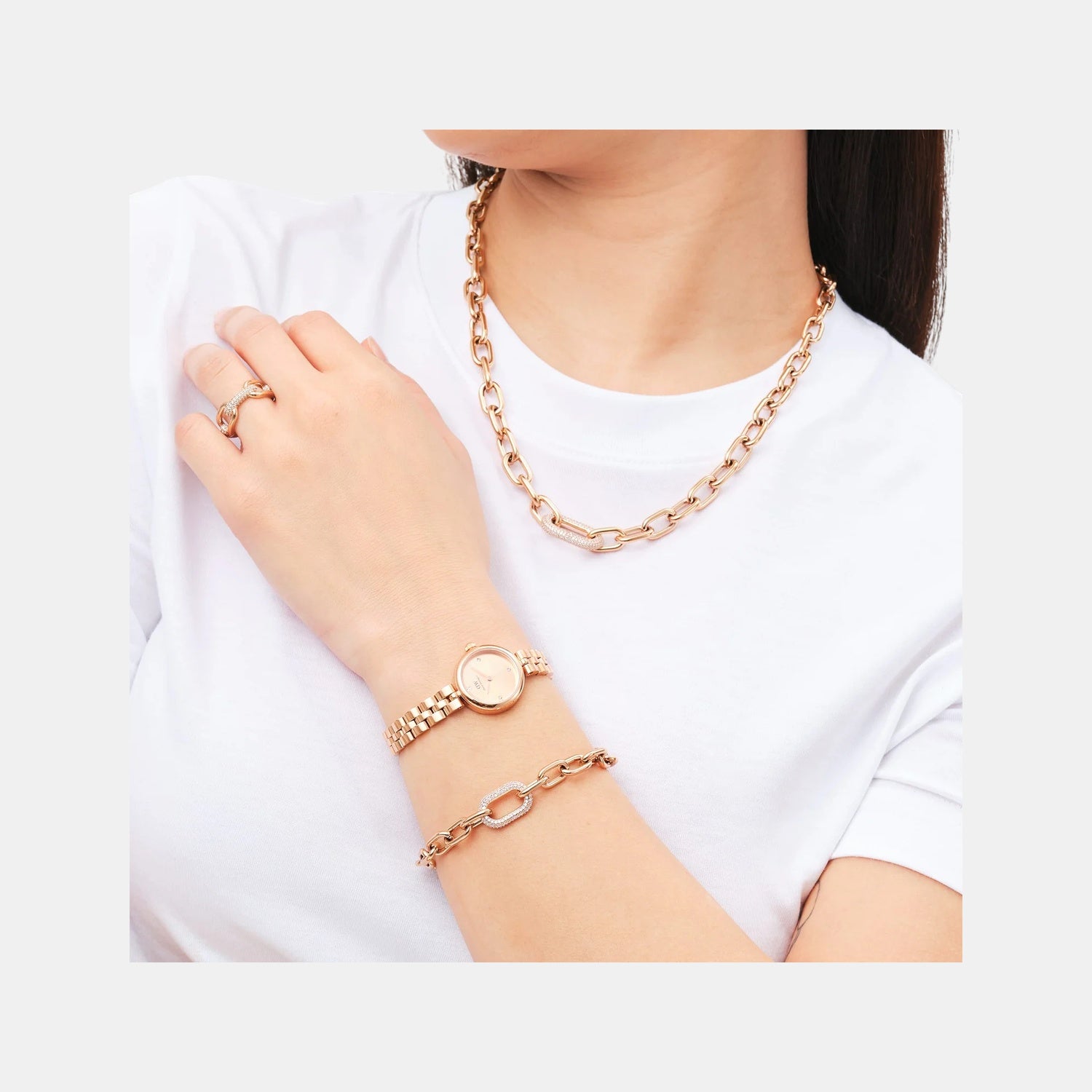 Elan Jewelry Women Quartz Rose Gold Dial Analog Stainless Steel Watch DW00100720K