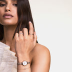 Petite Women Quartz White Dial Analog Mesh Watch DW00100744