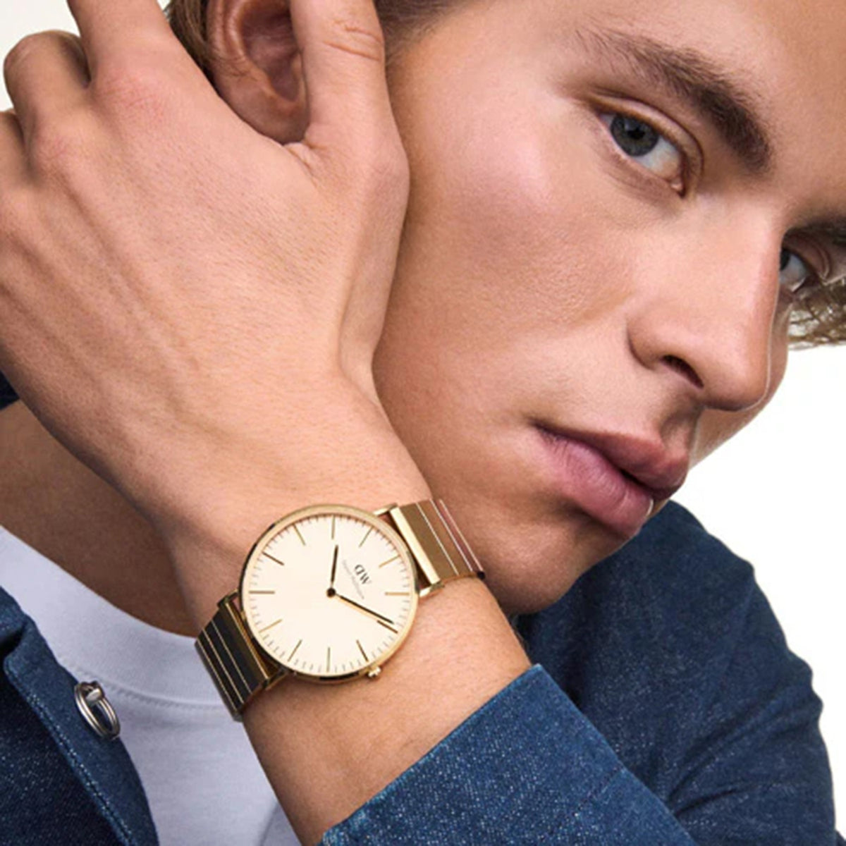Classic Men Quartz Gold Dial Analog Stainless Steel Watch DW00100779K
