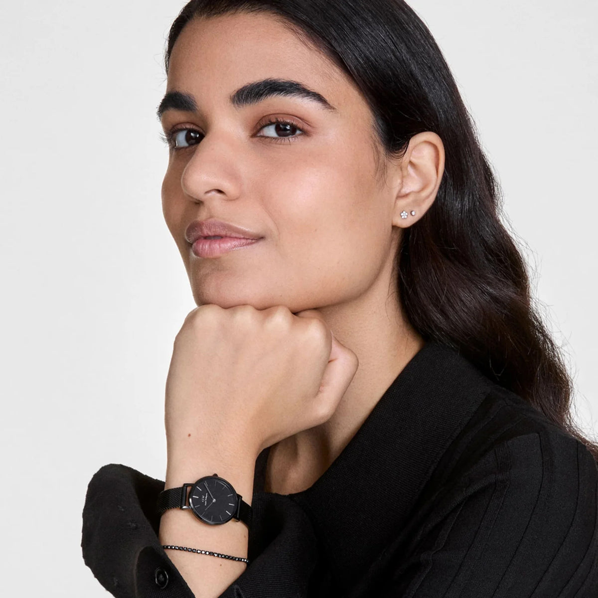 Petite Women Quartz Black Dial Analog Mesh Watch DW00100798K