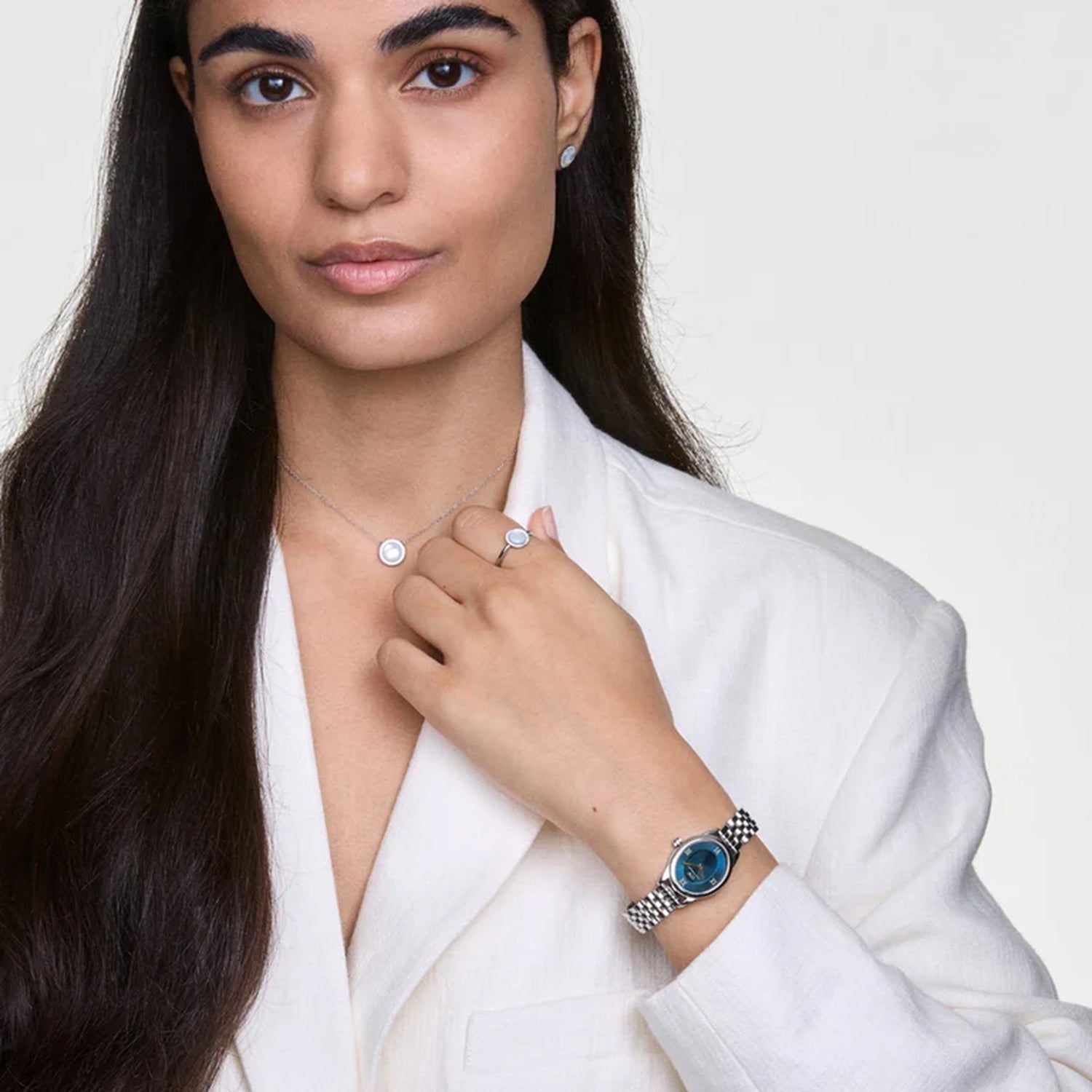 Oval Mini Women Quartz Blue Dial Analog Stainless Steel Watch DW00100807K