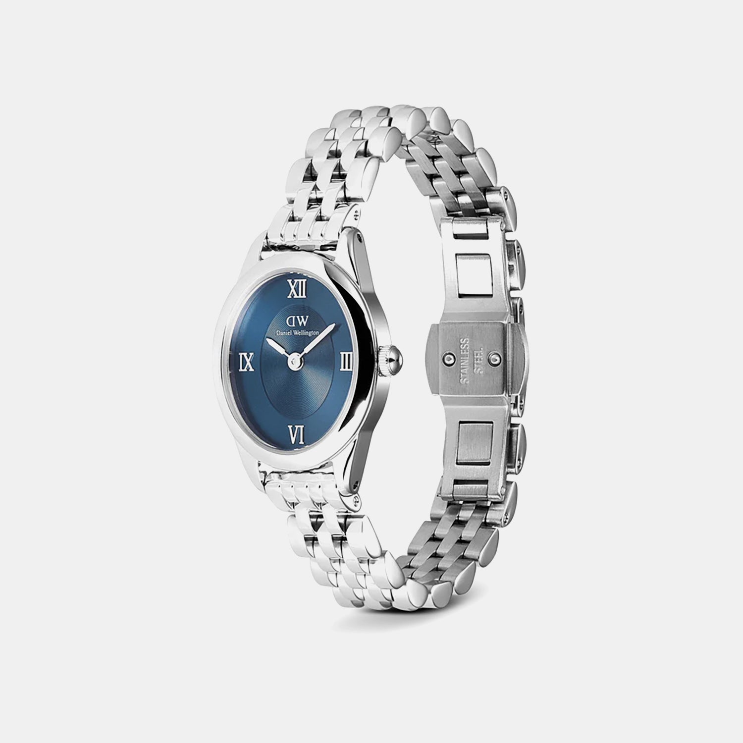 Oval Mini Women Quartz Blue Dial Analog Stainless Steel Watch DW00100807K