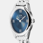 Oval Mini Women Quartz Blue Dial Analog Stainless Steel Watch DW00100807K