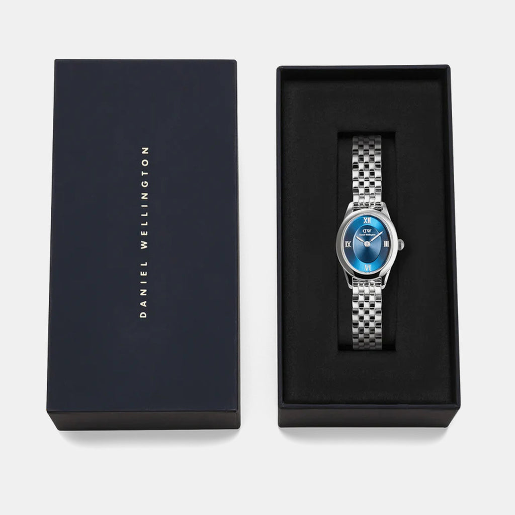 Oval Mini Women Quartz Blue Dial Analog Stainless Steel Watch DW00100807K