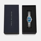 Oval Mini Women Quartz Blue Dial Analog Stainless Steel Watch DW00100807K
