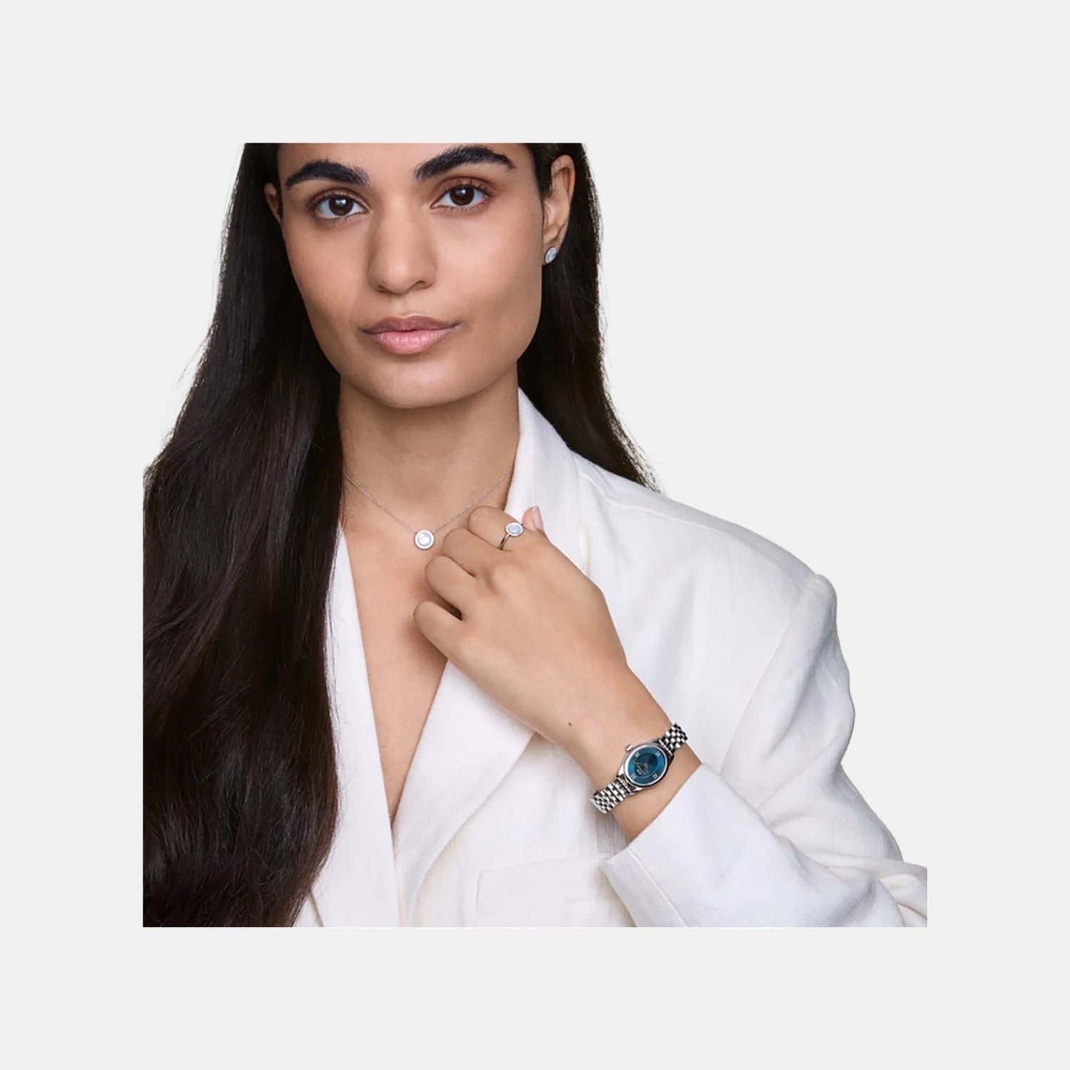 Oval Mini Women Quartz Arctic Blue Dial Analog Stainless Steel Watch DW00100807K