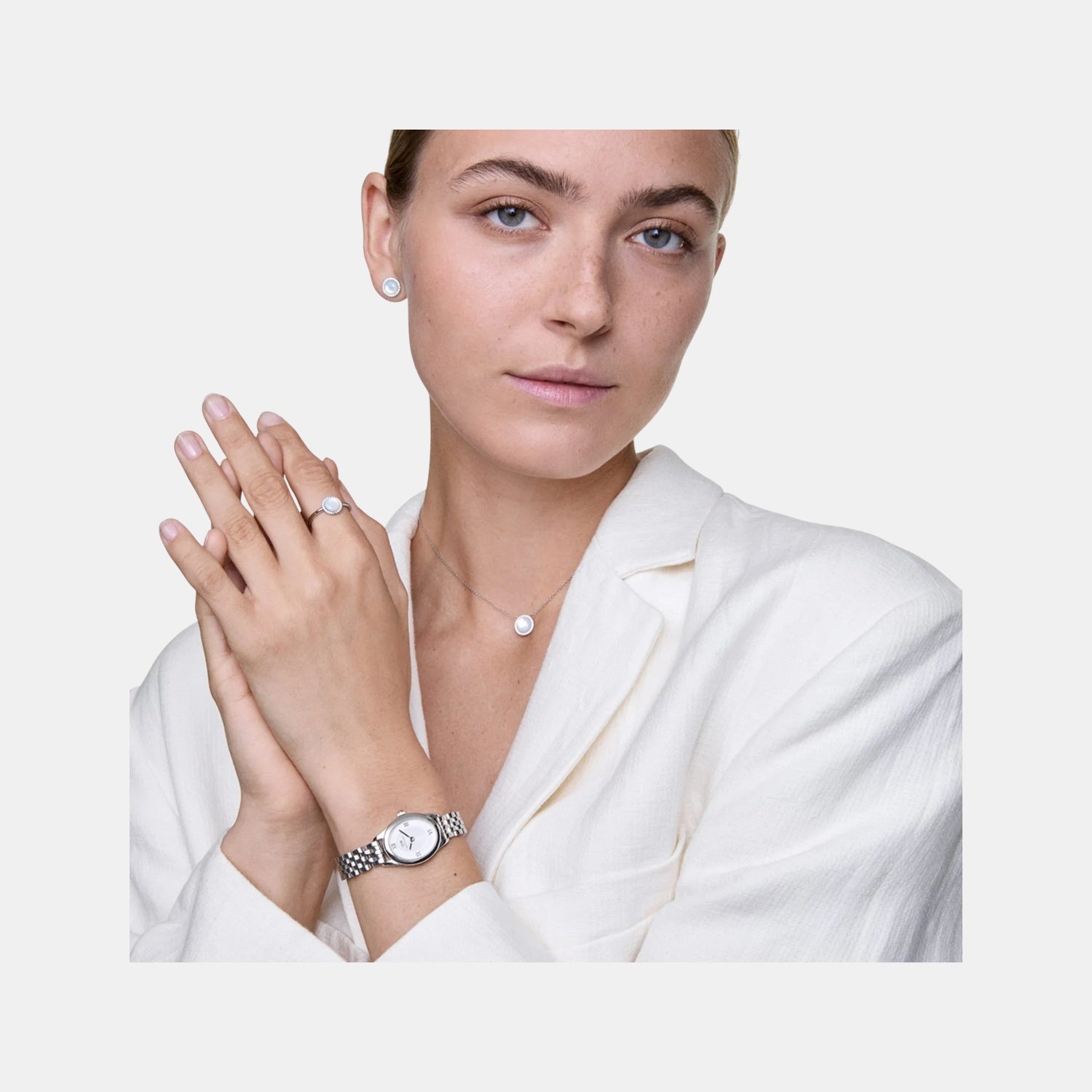 Oval Mini Women Quartz White Dial Analog Stainless Steel Watch DW00100808K