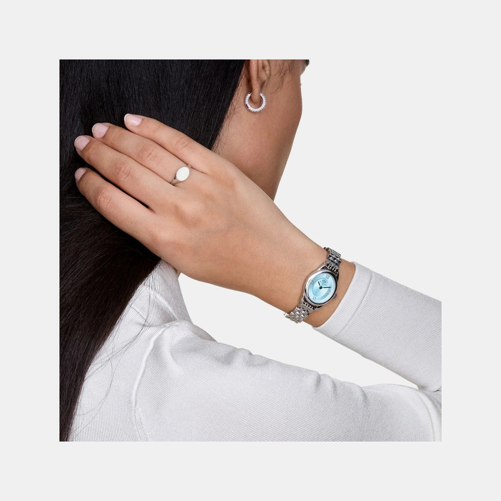 Oval Mini Women Quartz Ice Blue Dial Analog Stainless Steel Watch DW00100809K