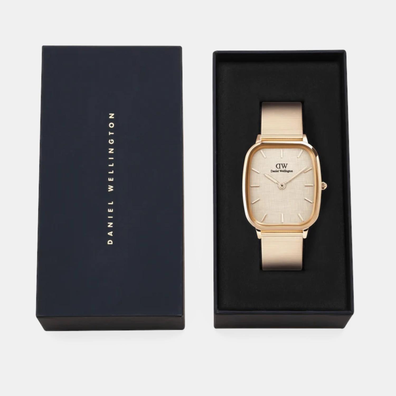 Men Quartz Beige Dial Analog Stainless Steel Watch DW00100815K