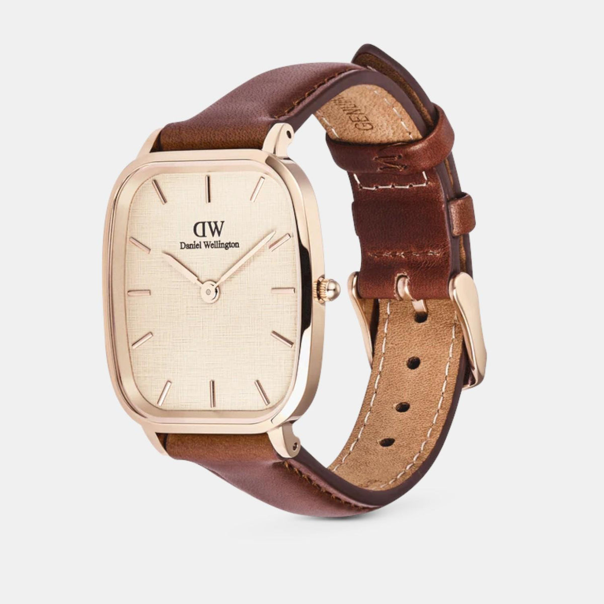 Men Quartz Beige Dial Analog Leather Watch DW00100816K