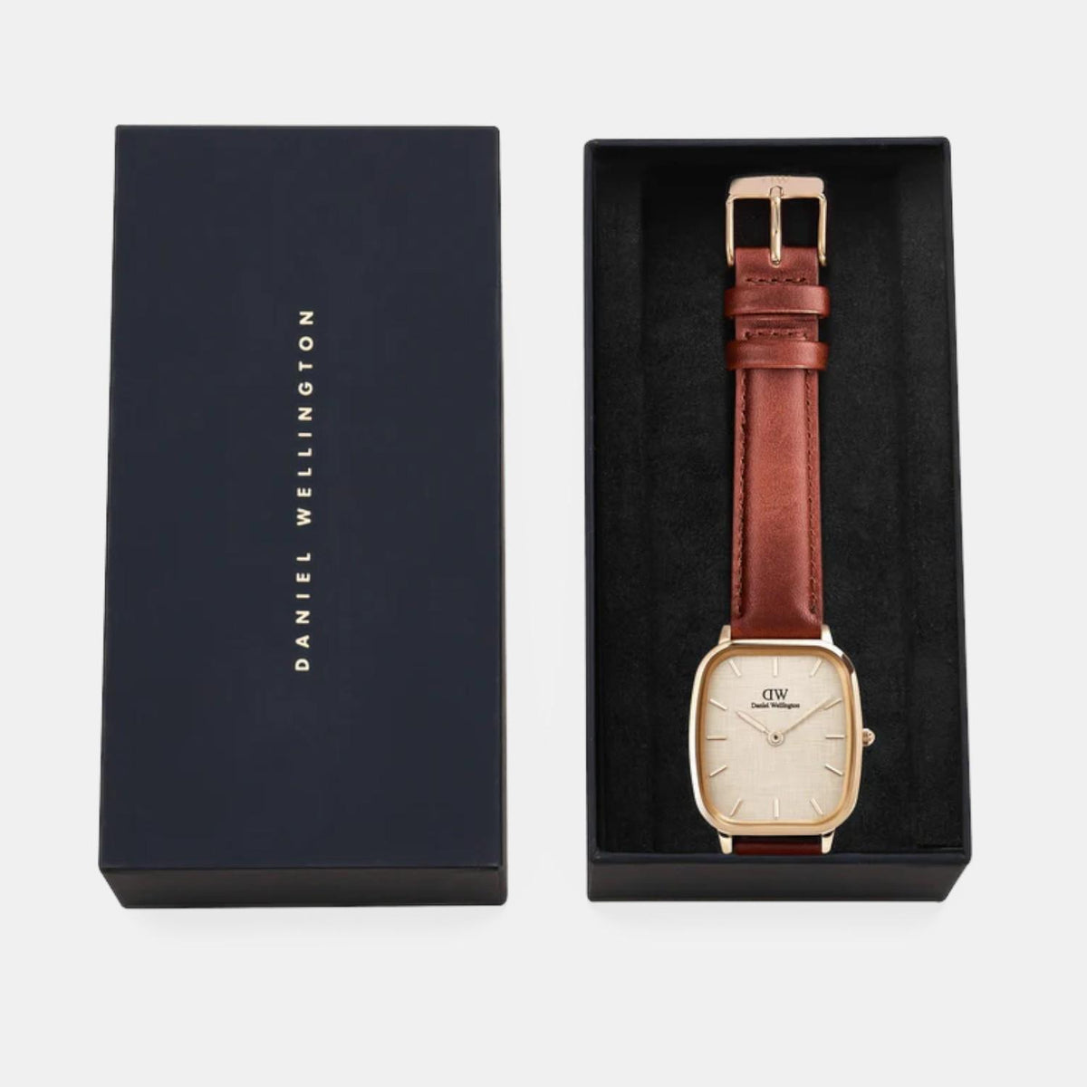 Men Quartz Beige Dial Analog Leather Watch DW00100816K