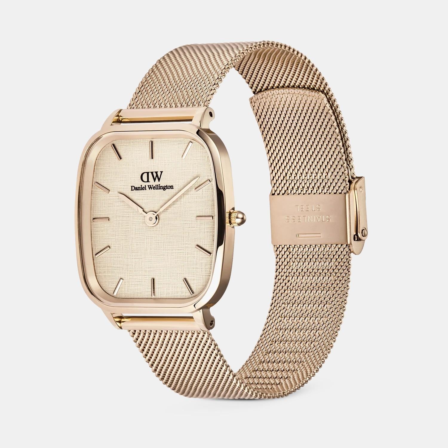 Men Quartz Beige Dial Analog Stainless Steel Watch DW00100817K