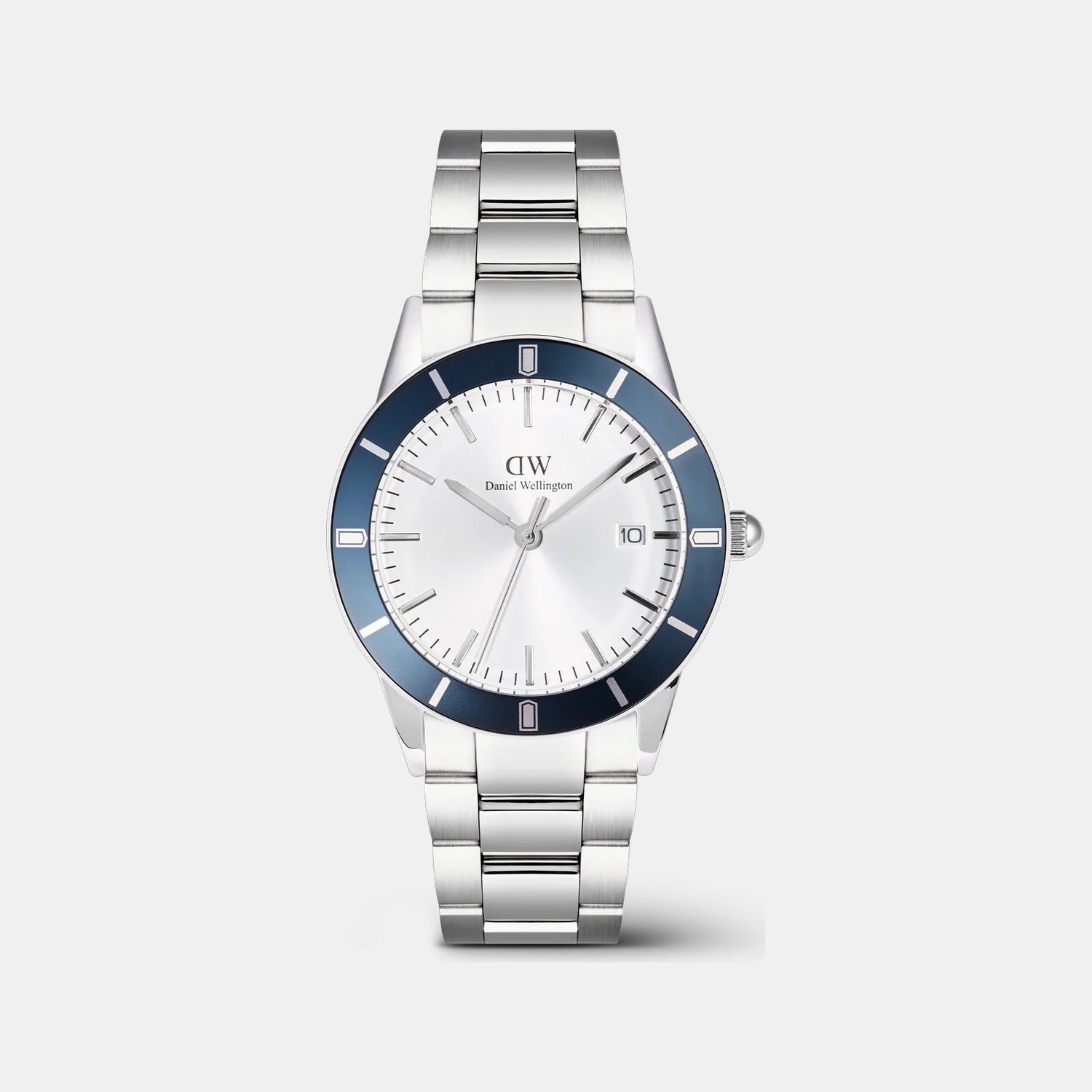 Index Bezel Men Quartz White Dial Analog Stainless Steel Watch DW00100818K