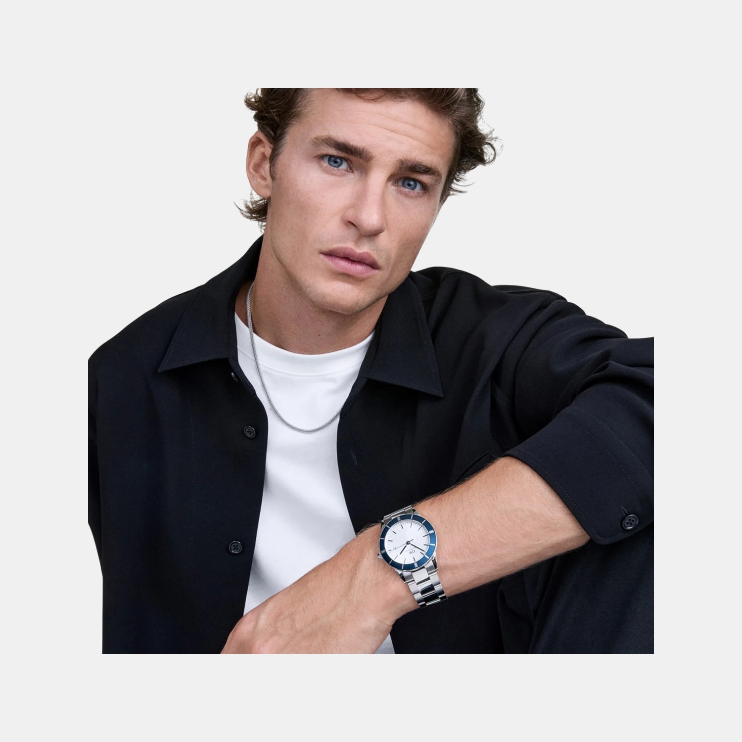 Index Bezel Men Quartz White Dial Analog Stainless Steel Watch DW00100818K