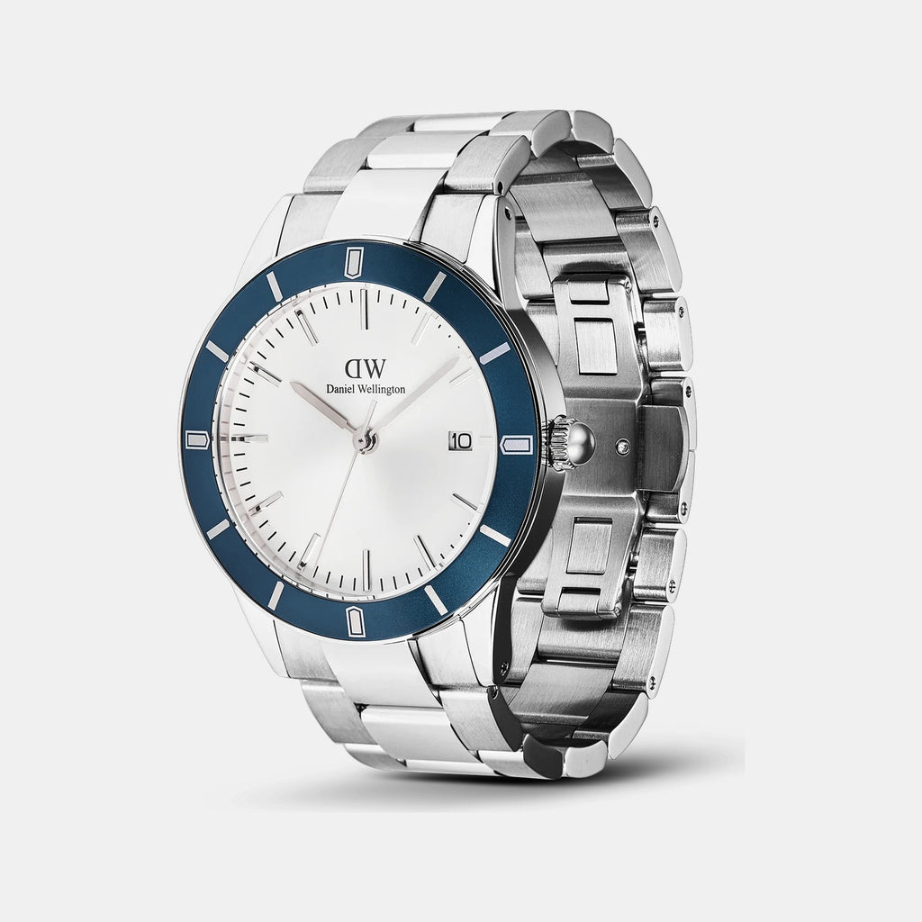 Index Bezel Men Quartz White Dial Analog Stainless Steel Watch DW00100818K