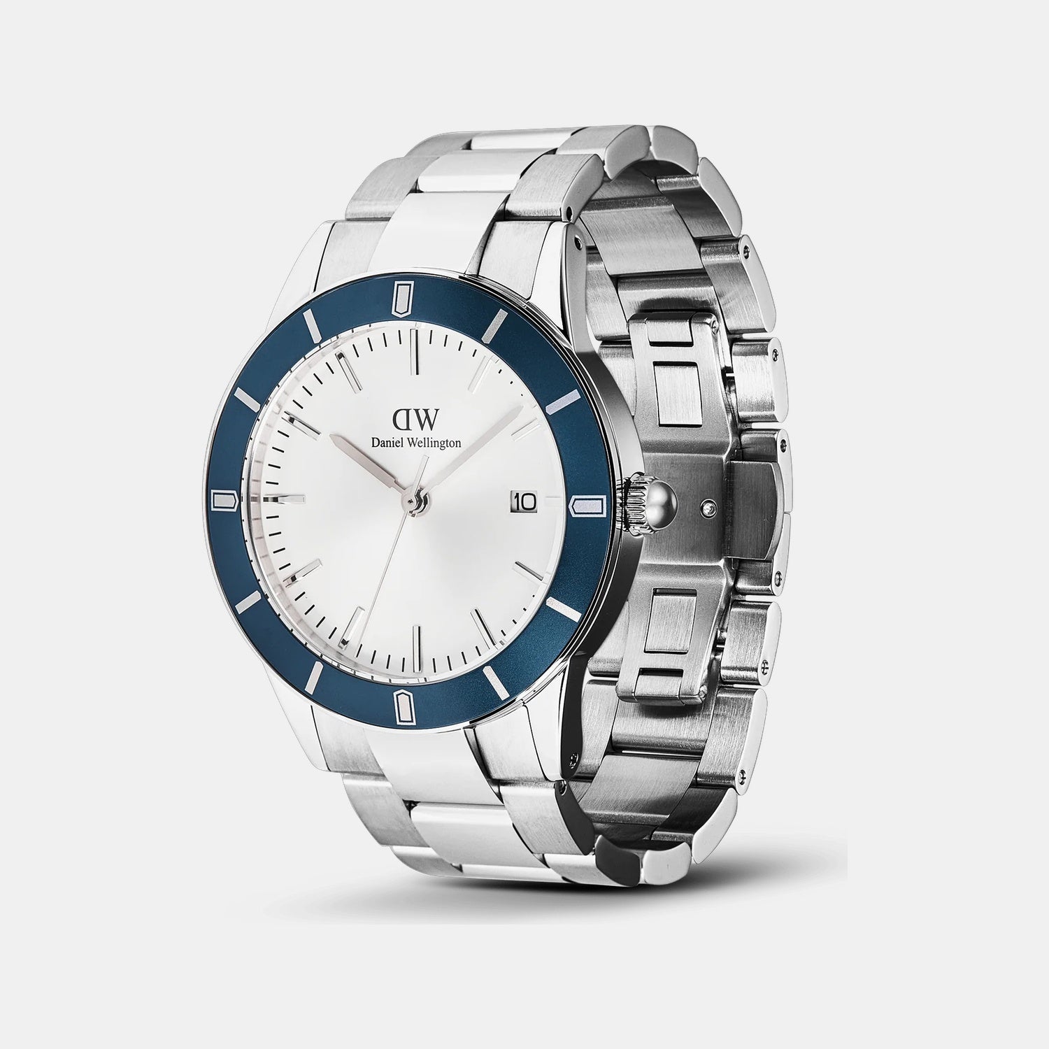 Index Bezel Men Quartz White Dial Analog Stainless Steel Watch DW00100818K